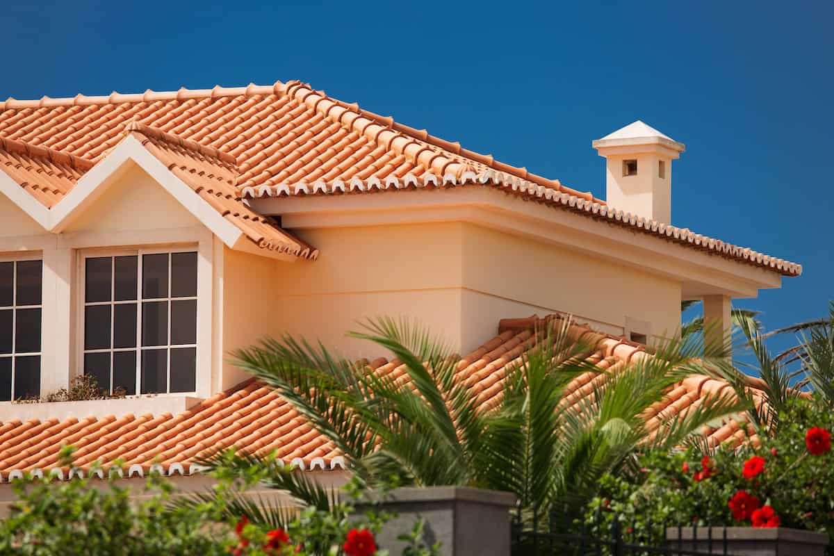 Orange tiled roof of a large house in Florida