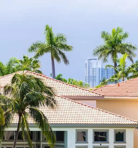 jupiter island, Florida real estate property modern mansion luxury villa house in Hollywood by Hallandale beach Three Islands with palm trees on summer day