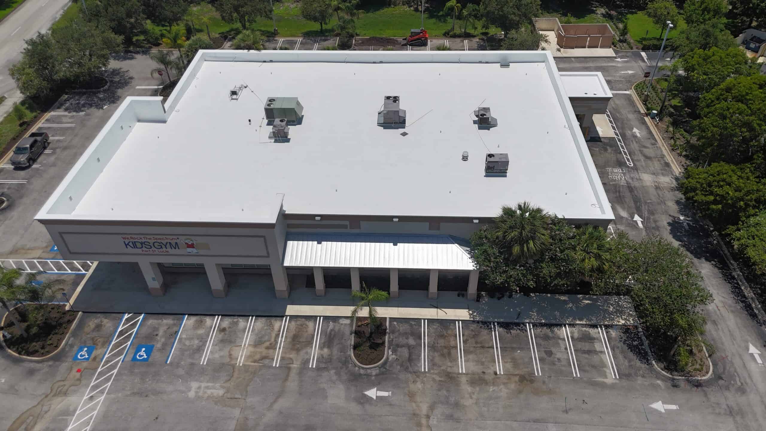default Top view flat roof with air conditioners and waterproofing layer