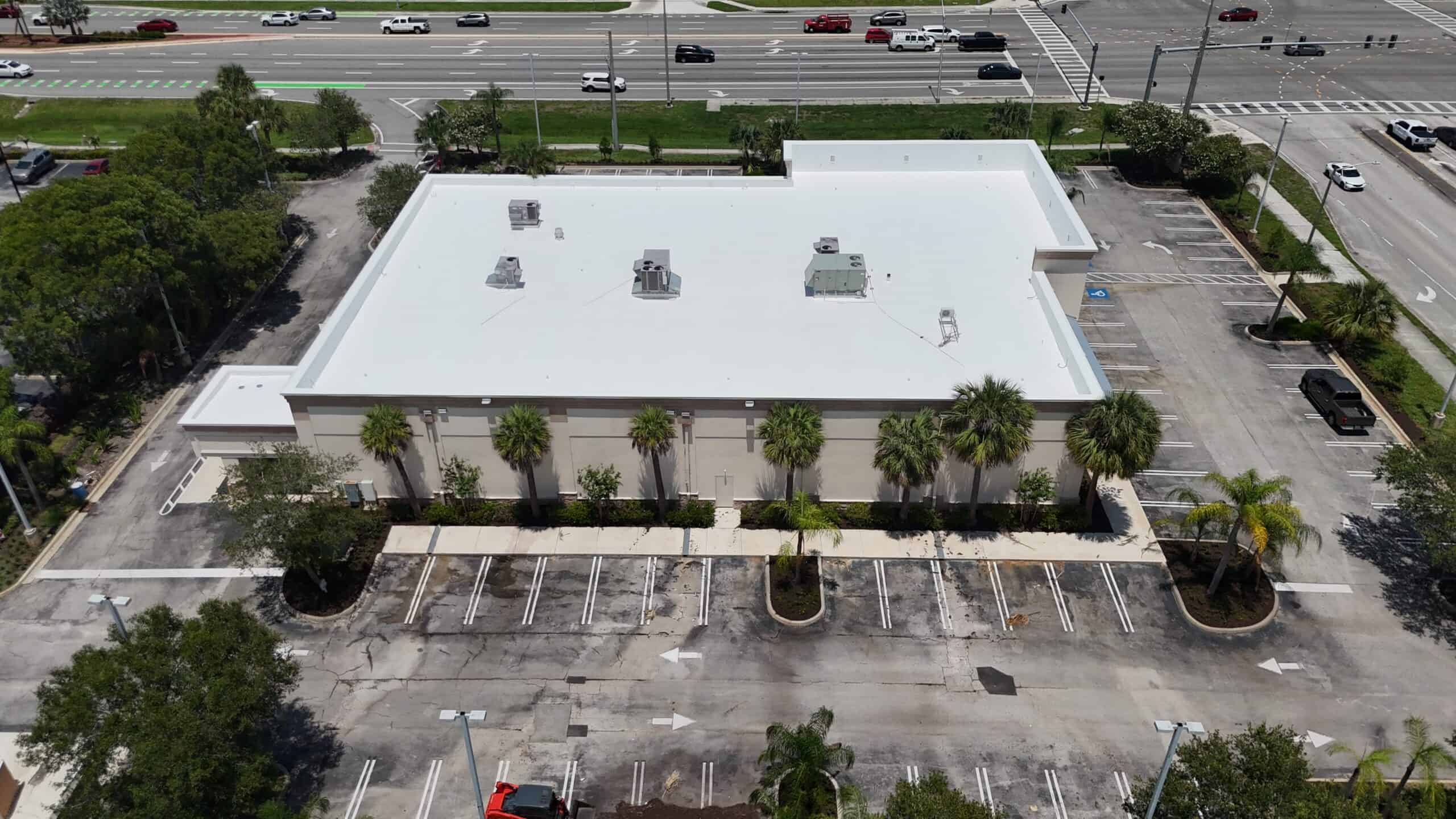 default Waterproofing coating being applied to flat roof